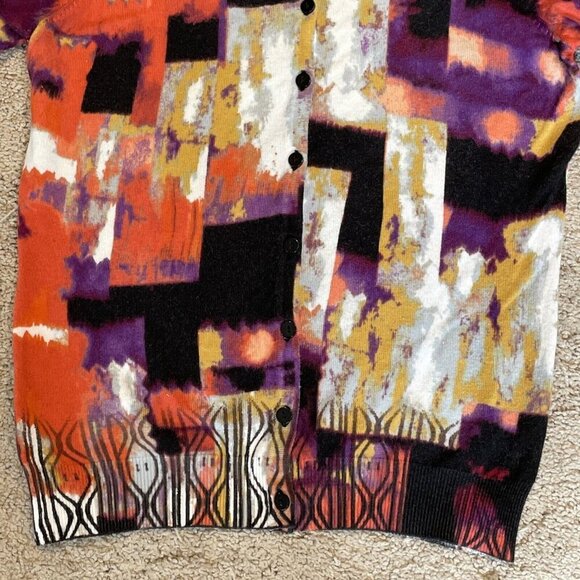 Joseph A Cardigan Sweater Women's Petite S Colorful Abstract Print Artsy Buttons - Picture 2 of 9